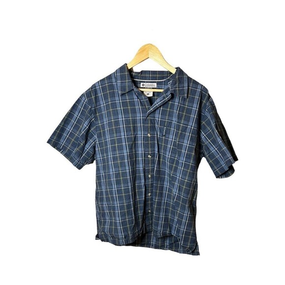 Columbia Mens Size Large Blue Yellow Plaid Casual Button Up Short Sleeve - Picture 1 of 4